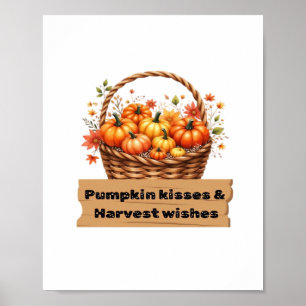 Pumpkin Kisses & Harvest Wishes Fall Design Oversi Poster