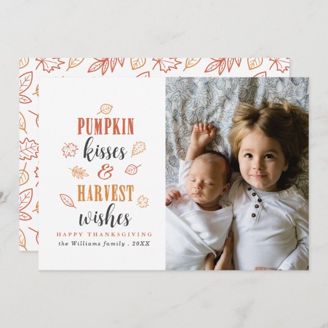 Pumpkin Kisses & Harvest Wishes Photo Cards (Front/Back)