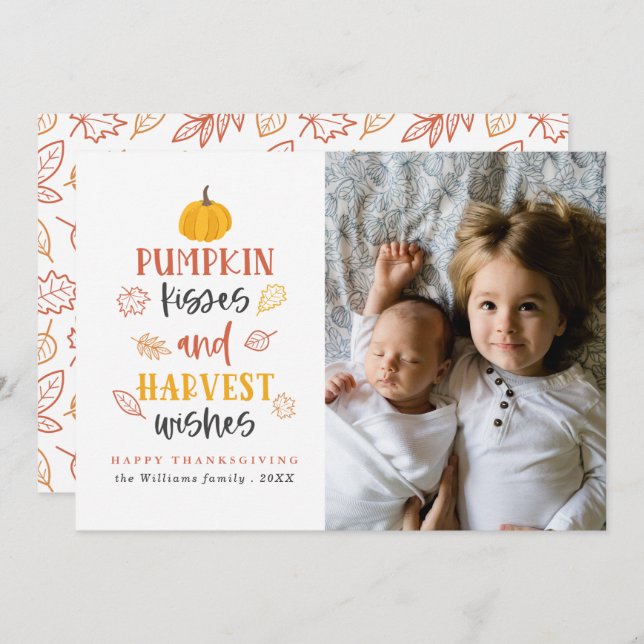 Pumpkin Kisses & Harvest Wishes Photo Cards (Front/Back)