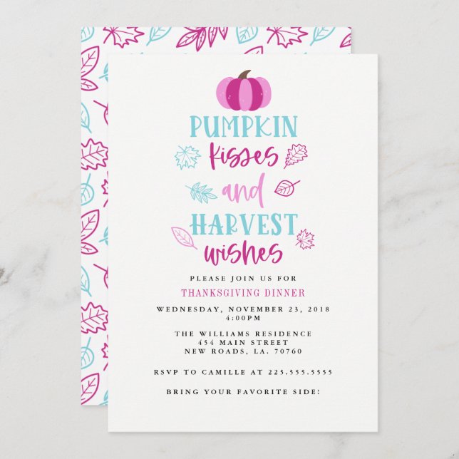 Pumpkin Kisses & Harvest Wishes Thanksgiving Party Invitation (Front/Back)