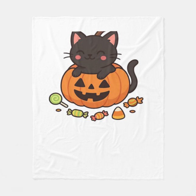 Pumpkin Kitty Parade Essential T-Shirt Fleece Blanket (Front)