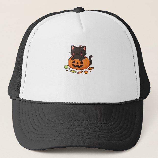 Pumpkin Kitty Parade Essential T-Shirt Trucker Hat (Front)