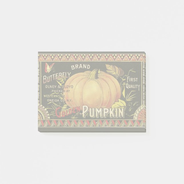 Pumpkin Label Antique Butterfly Brand Post-it Notes (Front)