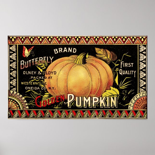 Pumpkin Label Antique Butterfly Brand Poster (Front)