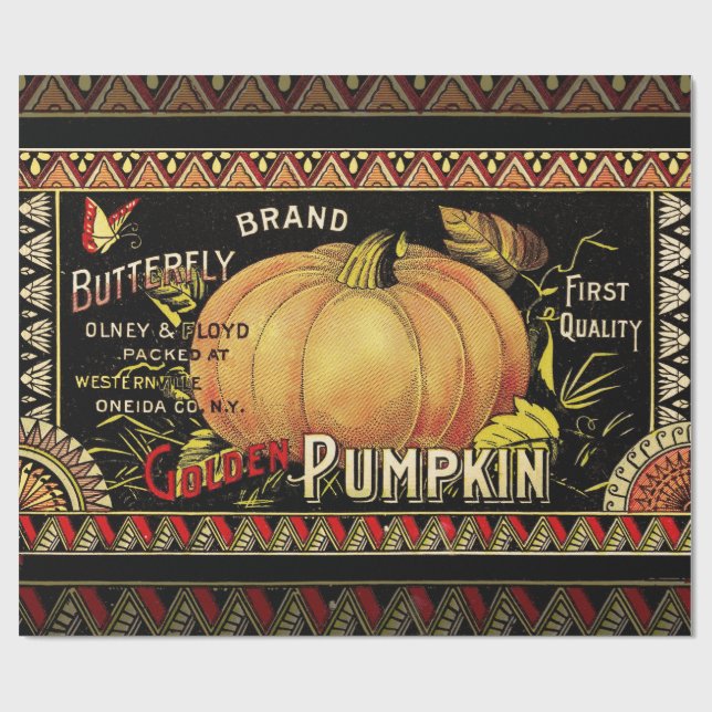 Pumpkin Label Antique Butterfly Brand Wrapping Paper (Flat)