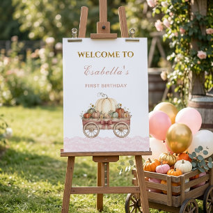 Pumpkin Lace First Birthday Welcome Pink Poster