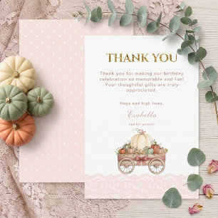 Pumpkin Lace Pink Girl First Birthday Thank You Card