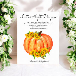 Pumpkin Late Night Diapers Baby Shower Poster