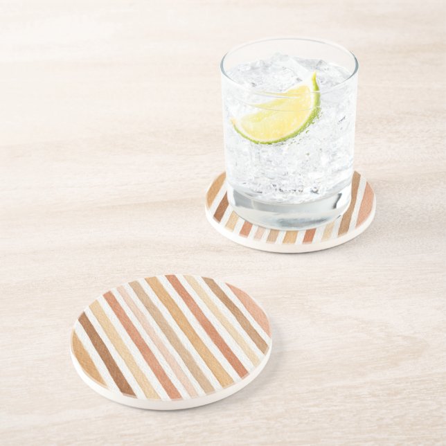 Pumpkin Latte Blush Stripes Coaster (Side)