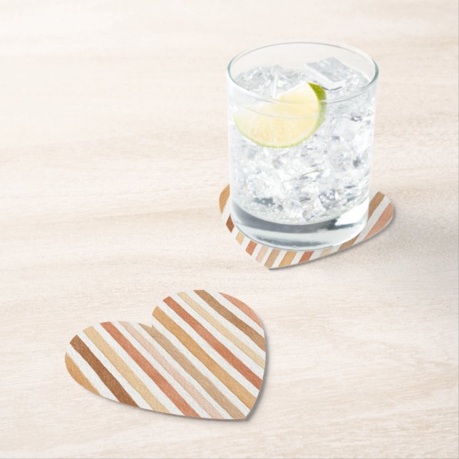 Pumpkin Latte Blush Stripes Paper Coaster (Insitu)