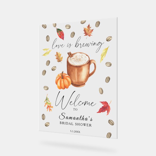 Pumpkin Latte Bridal shower Welcome Acrylic Sign (Angle)