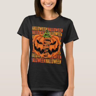 Pumpkin Lazy Halloween Costume Scary Creepy Jack O T-Shirt