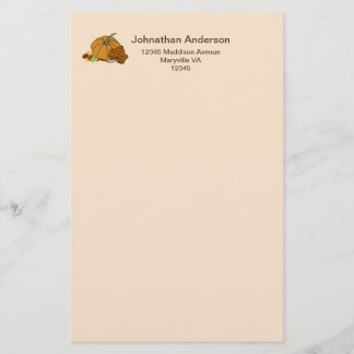 Pumpkin leaves candy name and address stationery