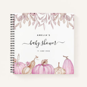 Pumpkin Leaves Fall Pink Baby Shower Guestbook Notebook