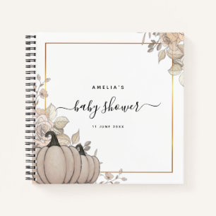 Pumpkin Leaves Fall White Baby Shower Guestbook Notebook
