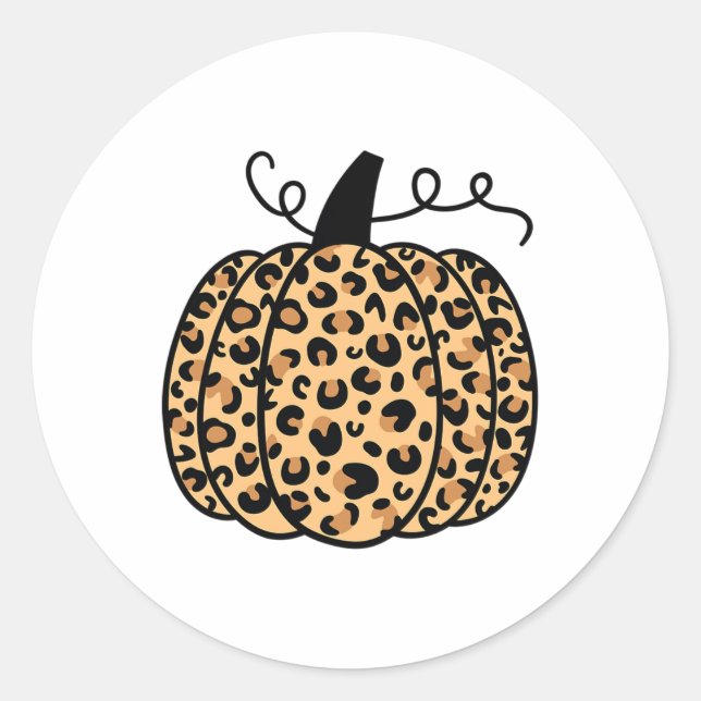 Pumpkin Leopard Print Thanksgiving Fall Pumpkin Au Classic Round Sticker (Front)