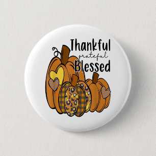 Pumpkin Leopard Thankful Grateful Blessed Thanksgi 6 Cm Round Badge