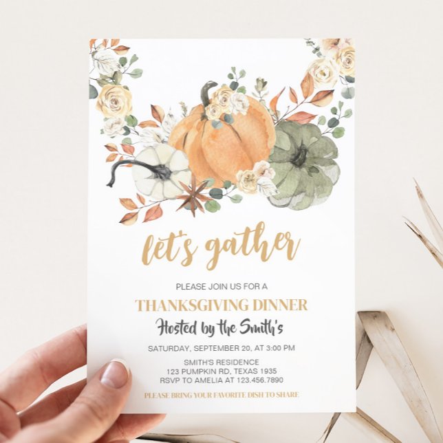 Pumpkin Let's Gather Dinner Thanksgiving Invitation (Let's Gather Pumpkin Dinner Thanksgiving Invitation)