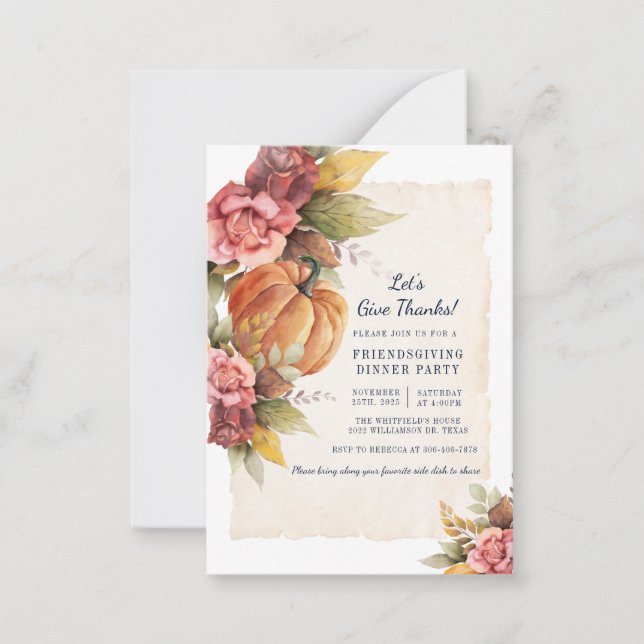 Pumpkin Lets Give Thanks Friendsgiving Invitation (Front)