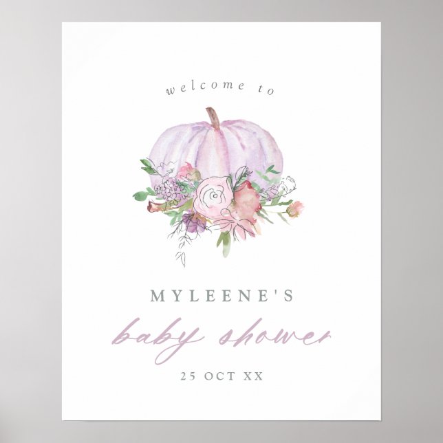 Pumpkin Lilac & Grey Baby Shower Welcome Poster (Front)