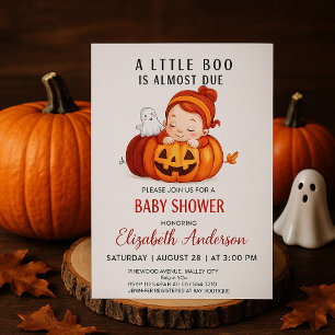 Pumpkin Little Boo Halloween Baby Shower Invitation