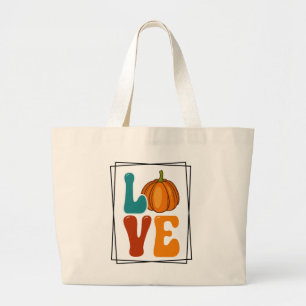 Pumpkin LOVE Fall Autumn Large Tote Bag