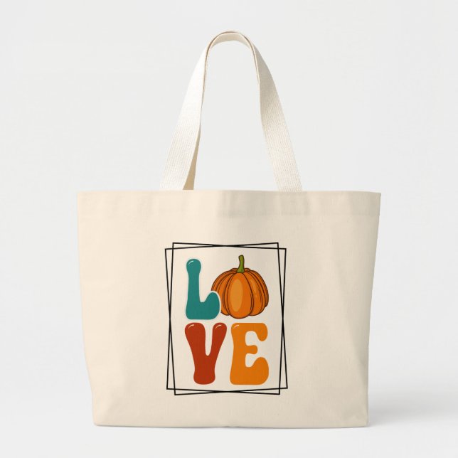 Pumpkin LOVE Fall Autumn Large Tote Bag (Front)