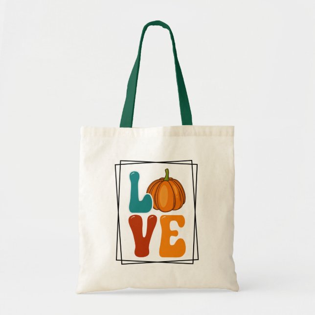 Pumpkin LOVE Fall Autumn Tote Bag (Front)