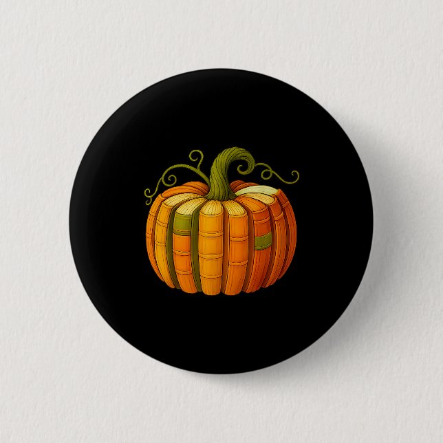 Pumpkin Made Out Of Books Tee Reading Halloween Te 6 Cm Round Badge (Front)