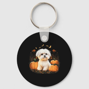 Pumpkin Maltese Dog Costume On Maltese Dog Key Ring