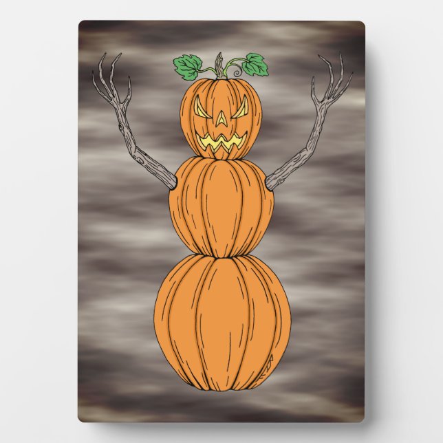 Pumpkin Man Halloween Art Plaque (Front)