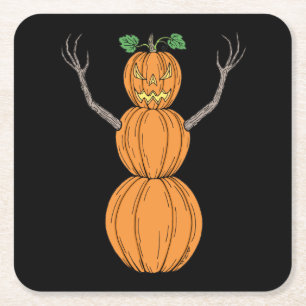 Pumpkin Man Halloween Art Square Paper Coaster