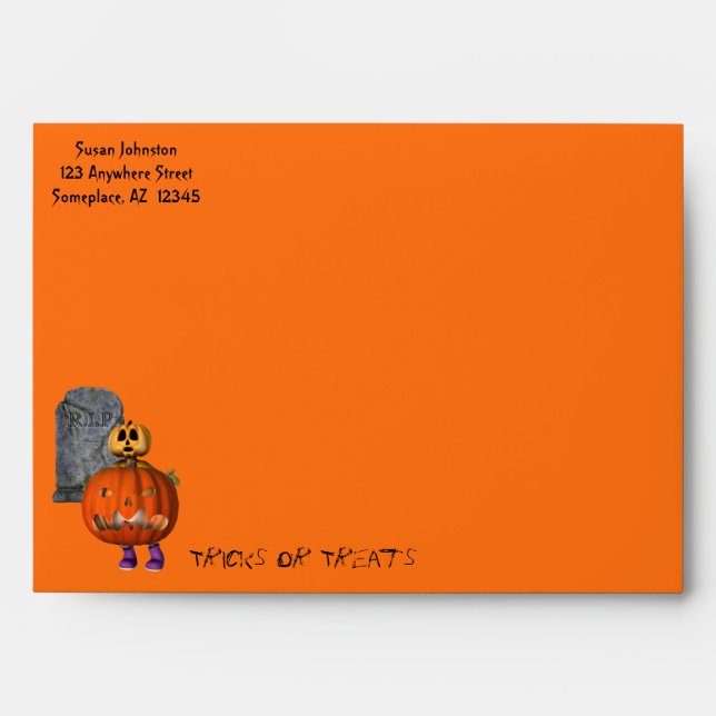 Pumpkin Man Tombstone Halloween Envelope (Front)