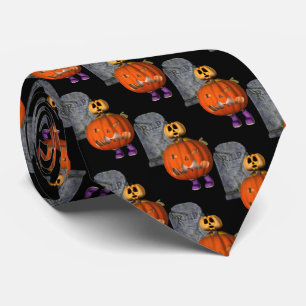 Pumpkin Man Tombstone Halloween Funny Tie