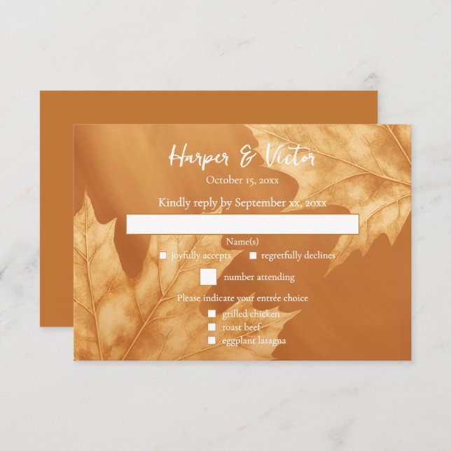 pumpkin maple leaves accent QR code RSVP Card (Front/Back)