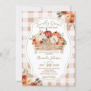 Pumpkin Market Locally Grown Gingham Baby Shower Invitation