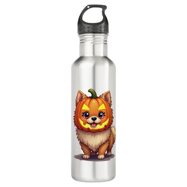Pumpkin Mask Pomeranian Dog 710 Ml Water Bottle (Front)