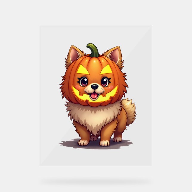 Pumpkin Mask Pomeranian Dog Acrylic Sign (Front)