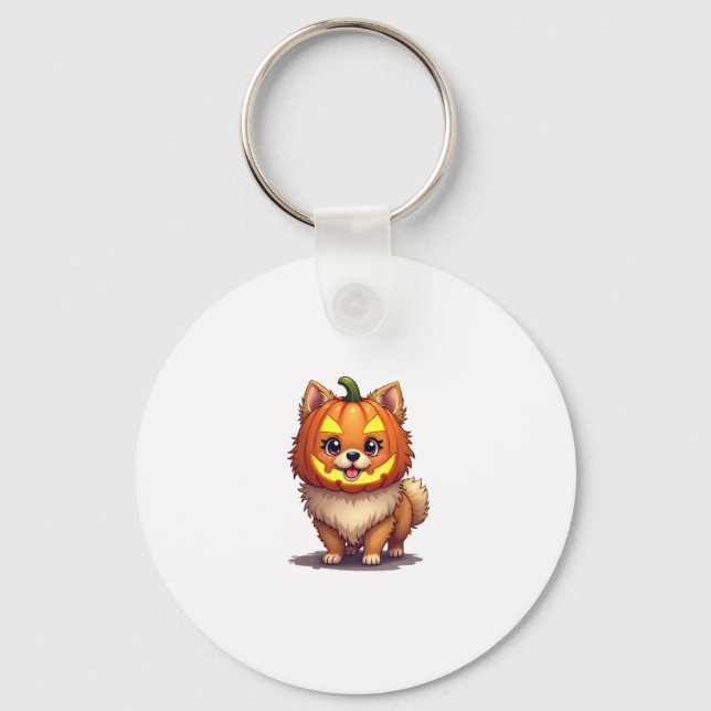 Pumpkin Mask Pomeranian Dog Key Ring (Front)