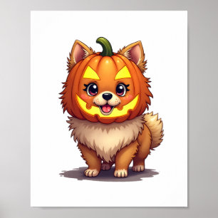 Pumpkin Mask Pomeranian Dog Poster