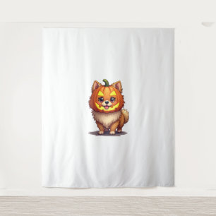 Pumpkin Mask Pomeranian Dog Tapestry