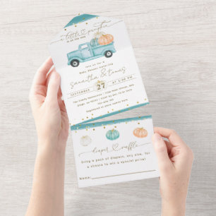 Pumpkin Minimalist Modern Fall Baby Boy Shower All In One Invitation