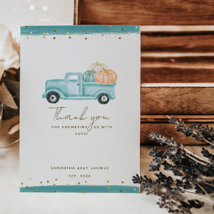 Pumpkin Minimalist Modern Fall Baby Boy Shower Thank You Card