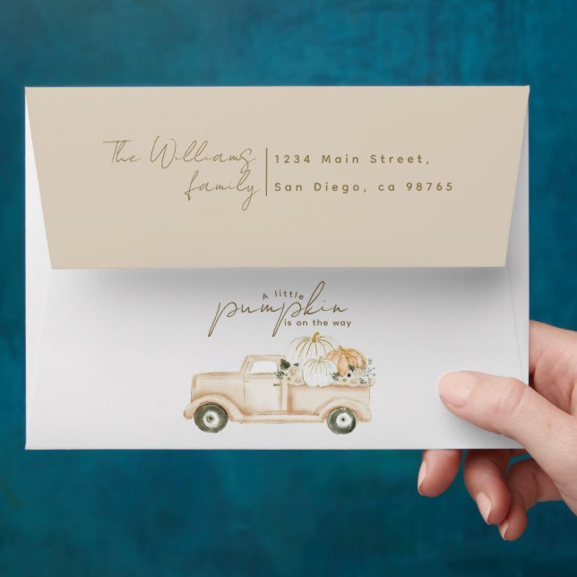 Pumpkin Minimalist Simple Modern Fall Baby Shower Envelope (Hand)