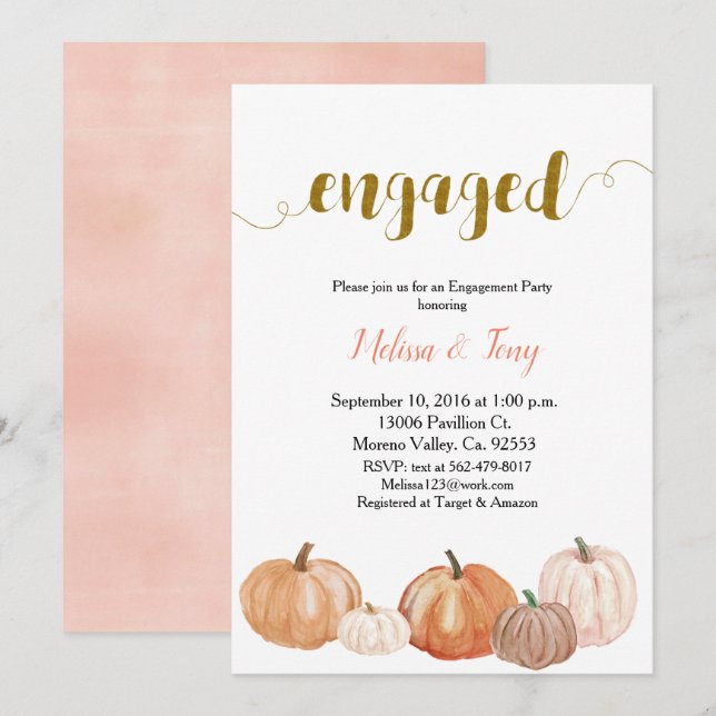 Pumpkin modern engagement party invitation (Front/Back)