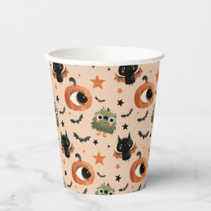 Pumpkin Monster& Bat Pattern Whimsical Halloween  Paper Cups