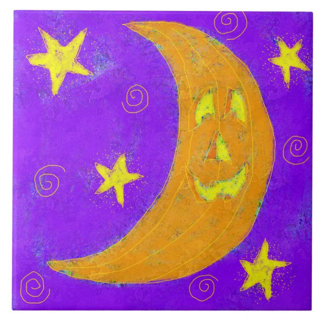 Pumpkin Moon Abstract Halloween Art Ceramic Tile (Front)