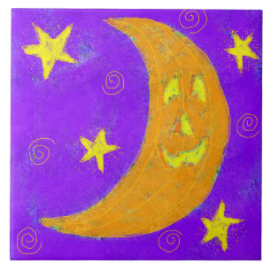 Pumpkin Moon Abstract Halloween Art  Ceramic Tile