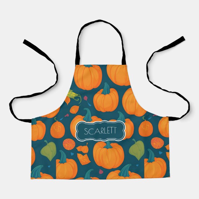 Pumpkin Mosaic Colourful Personalised Pattern Apron (Front)