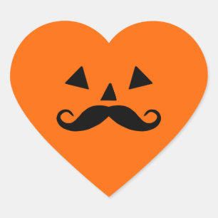 Pumpkin Moustache Halloween Heart Sticker